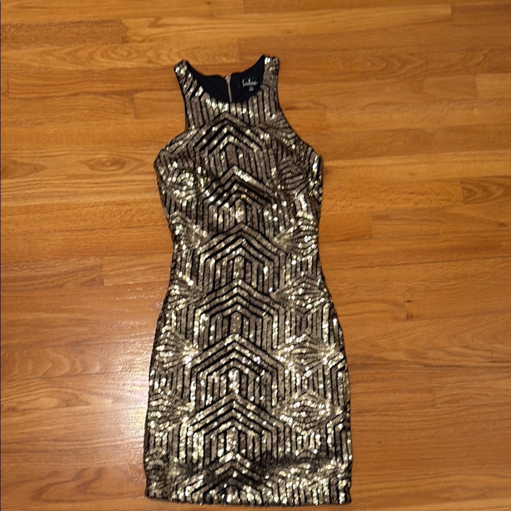 Lulu's Black and Gold Sequin Dress